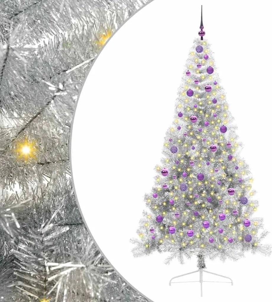 vidaXL Mesterséges, előre világított karácsonyi fa Ezüst 210 cm PET