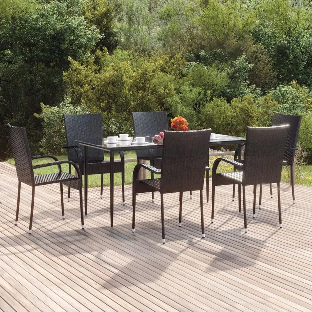 7 részes fekete polyrattan kerti étkezőgarnitúra