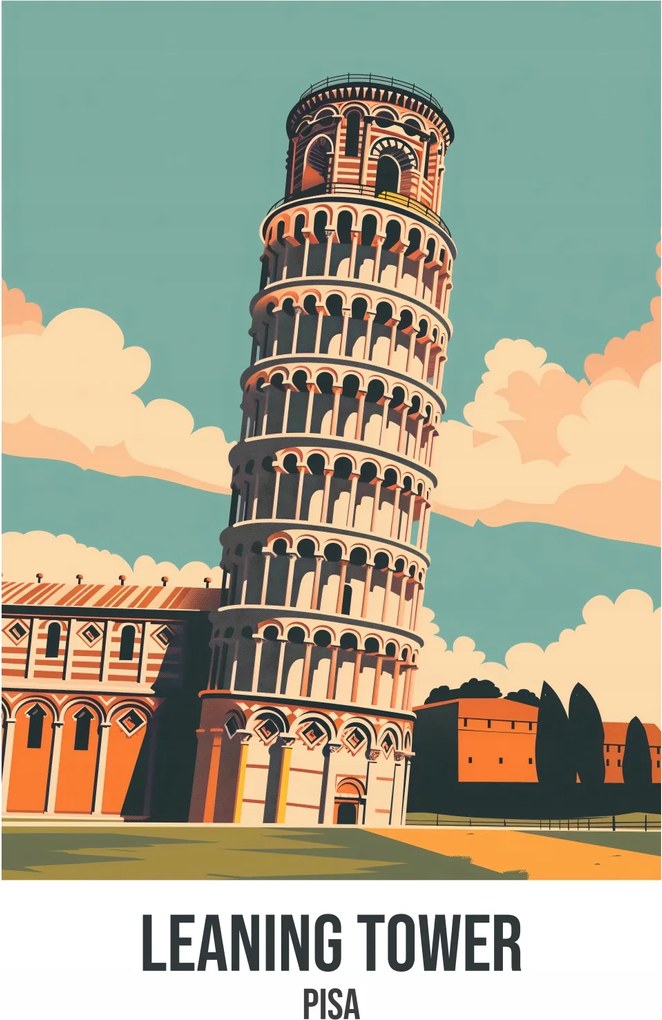 Poszter 21x29,7cm Leaning Tower, Pisa