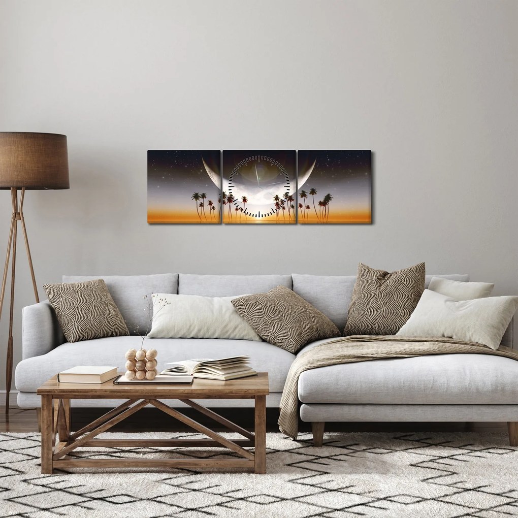 Kép - Hold a pálmafák felett (órával) (90x30 cm)