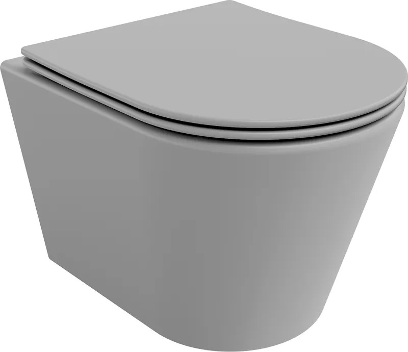 Mexen Rico Rimless WC csésze lassan záródó vékony ülőkével, duroplast, világosszürke matt - 30724061
