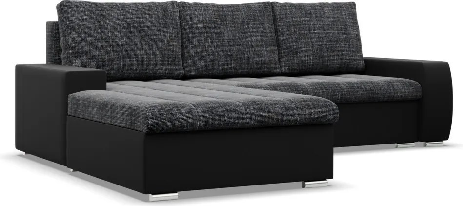 Toronto sarokkanapé, 2 ágyneműtartóval, fonott + műbőr, baloldali, szürke - fekete