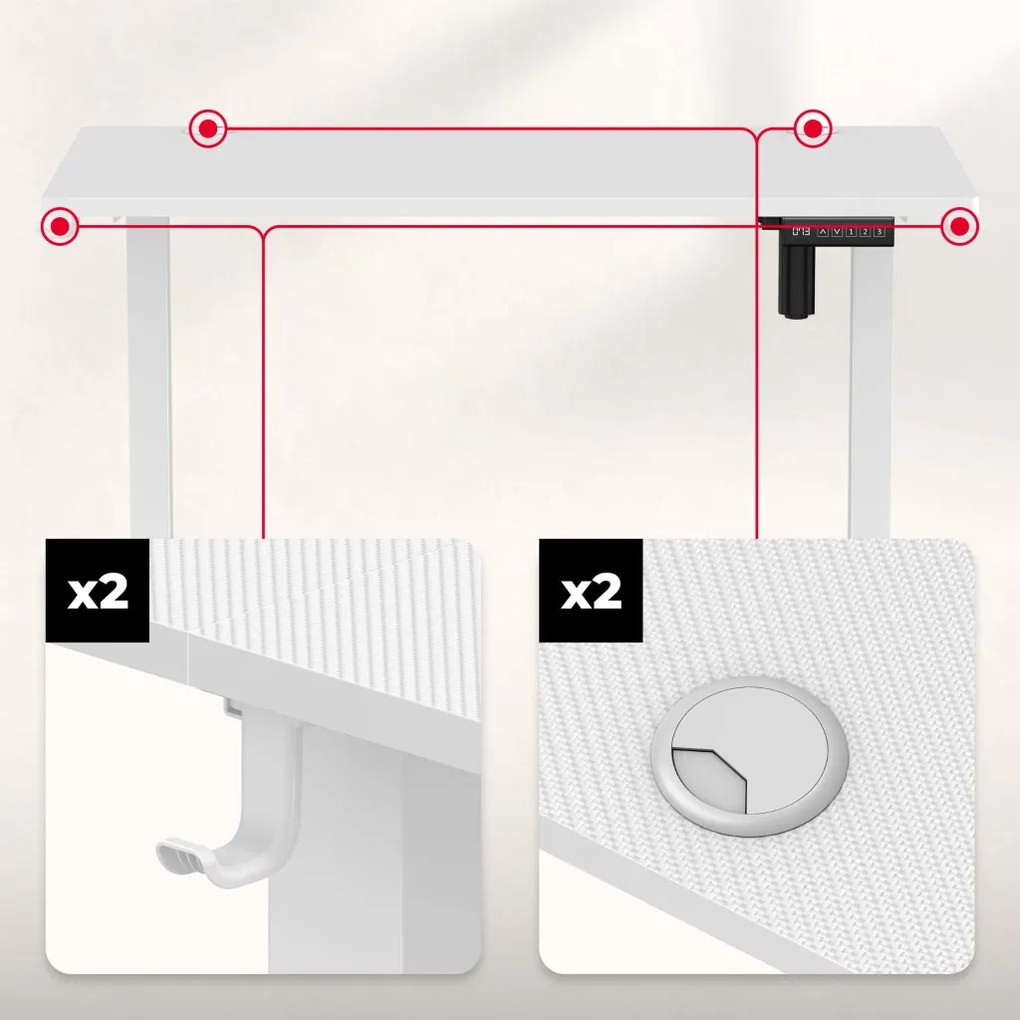 Gamer asztal állítható magassággal, 100 x 60 x 72 cm fehér