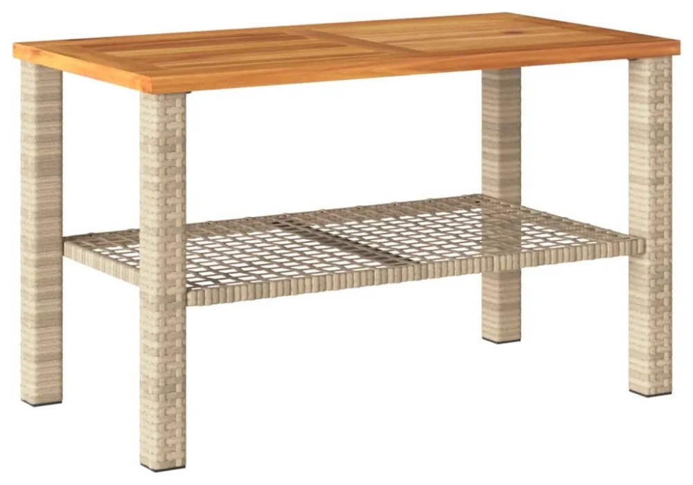 bézs polyrattan és akácfa kerti asztal 70 x 38 x 42 cm
