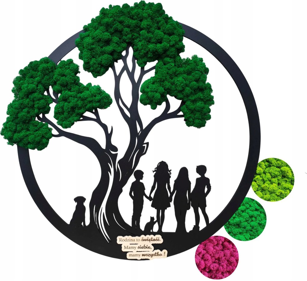 Vászonkép életfa mohával Család 40cm ajándék kerek moha