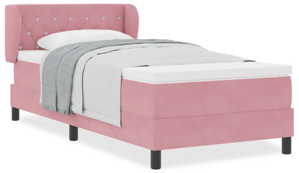 Boxspring Ágy Matrac Stílusban Rózsaszín 90x190 cm Bársony