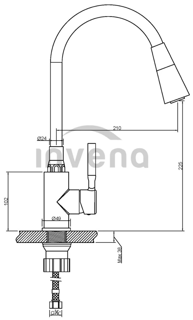 Invena Hula, magas mosogató csaptelep 2 funkciós, szürke-króm, INV-BZ-85-L05-L