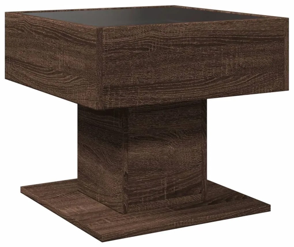 barna tölgy szerelt fa dohányzóasztal LED-del 50 x 50 x 45 cm