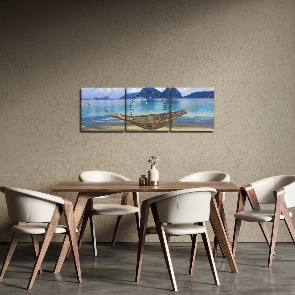 Kép - Egy függőágy képe a tengerparton 2 (órával) (90x30 cm)