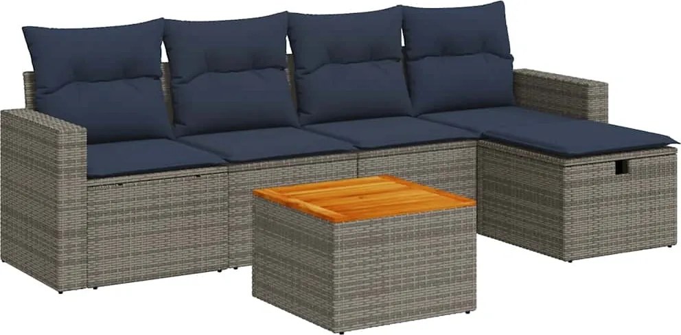 vidaXL 6 részes szürke polyrattan kerti ülőgarnitúra párnákkal