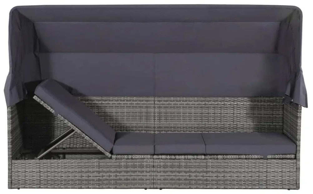 Szürke polyrattan napellenzős kerti ágy 205 x 62 cm