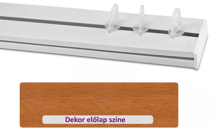 Elegáns tölgy 45 mm-es előlapos egysoros műanyag mennyezeti sínes karnis 180 cm-es szett
