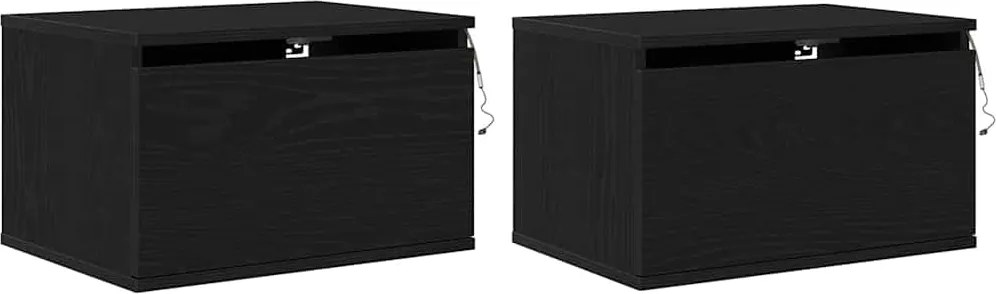vidaXL Fali éjjeli szekrény 2 pcs Fekete tölgy 50 x 36 x 30 cm Faanyag
