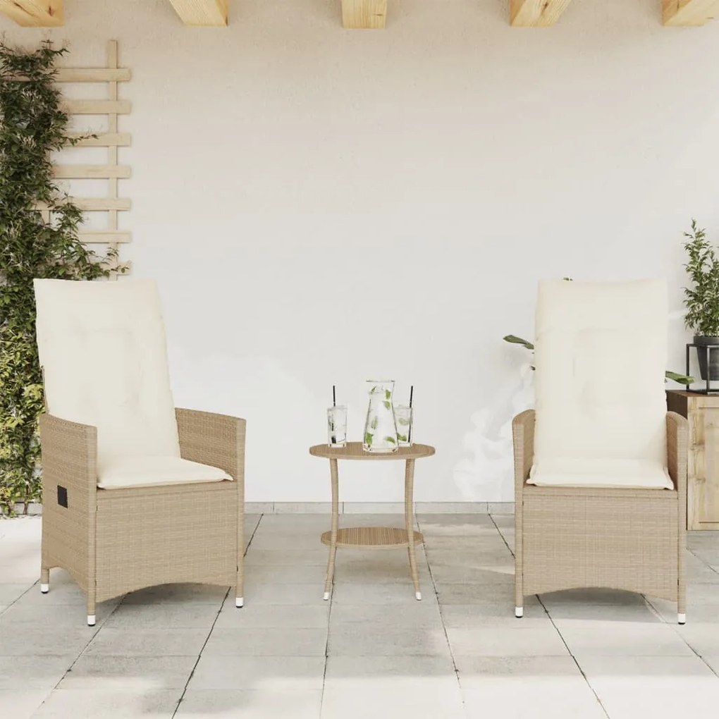 3 részes bézs polyrattan bisztrógarnitúra párnával