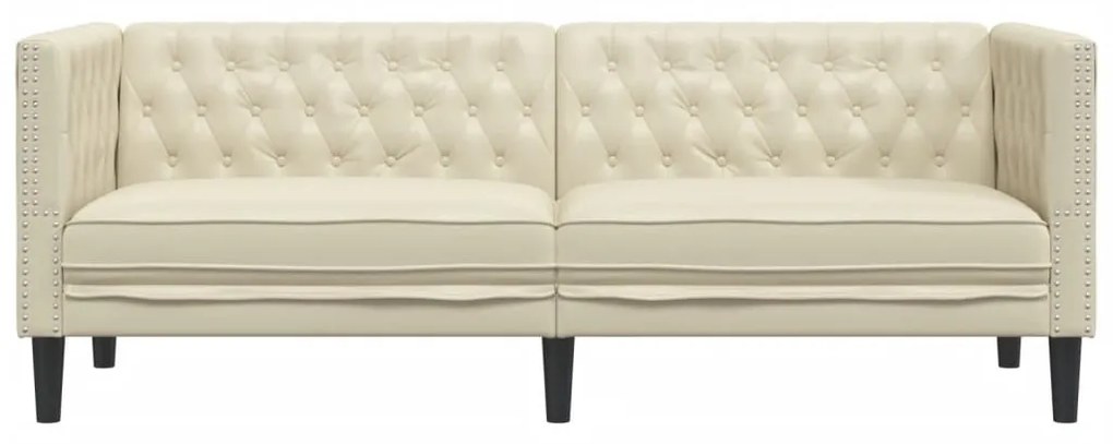 3 személyes krémszínű műbőr Chesterfield kanapé
