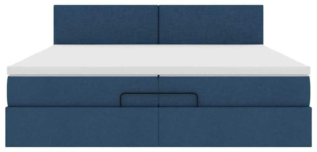 Ottomán ágykeret matraccal Kék 200x200 cm szövet