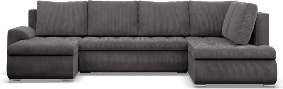Tokio U sarokkanapé, 3 ágyneműtartóval, kordbársony, jobboldali, szürke