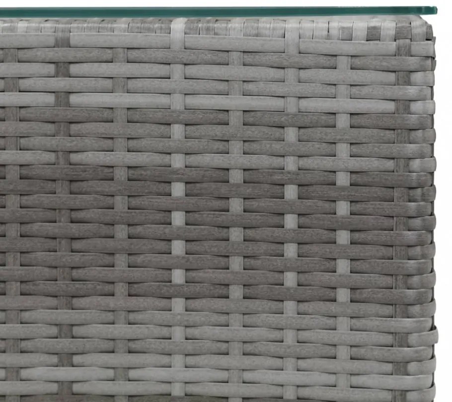 3 db szürke polyrattan kisasztal üveg asztallappal