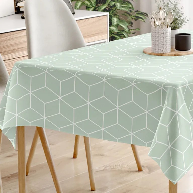 Goldea szögletes terítő 100% pamutvászon - mozaik mintás, menta alapon 140 x 220 cm