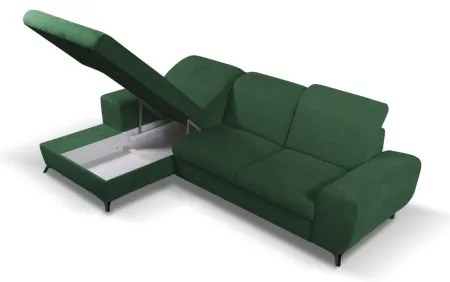 Kihúzható balos L-alakú kárpitozott ülőgarnitúra ALTA, tárolóval, zöld