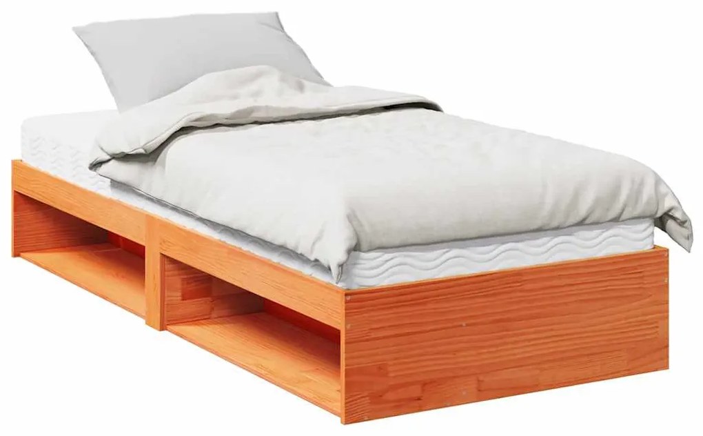 viaszbarna tömör fenyőfa kanapéágy matraccal 80 x 200 cm