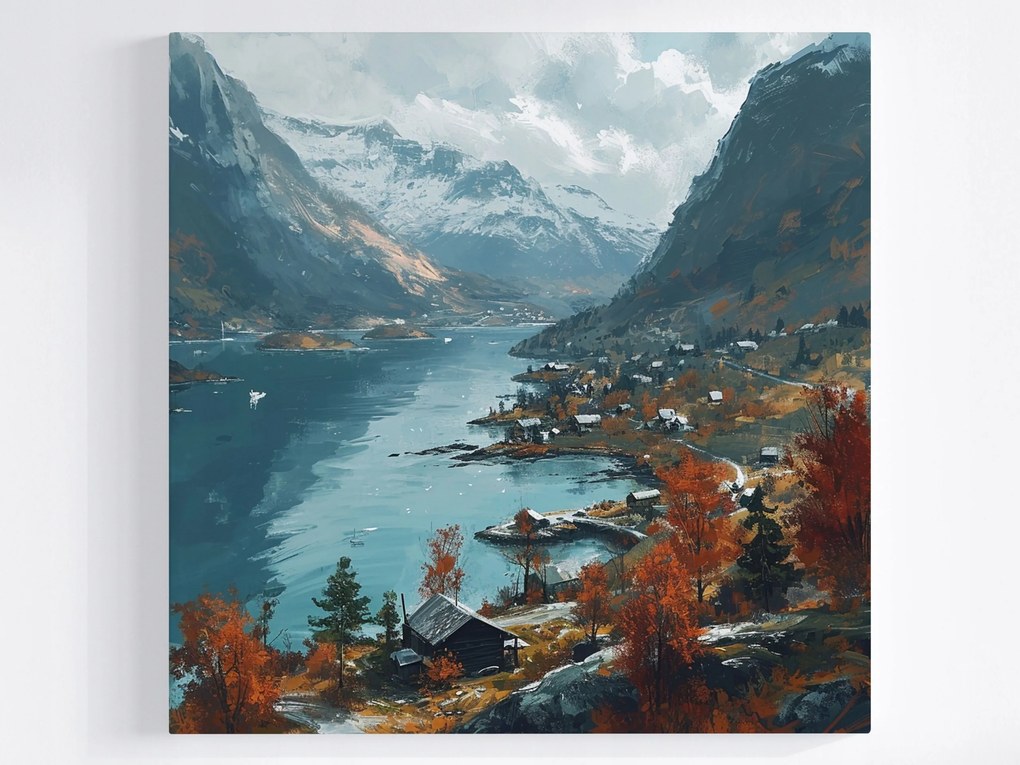 Poszter Tájkép Skandinávia Norvégia Fjord Hegyek Kilátás 80x80