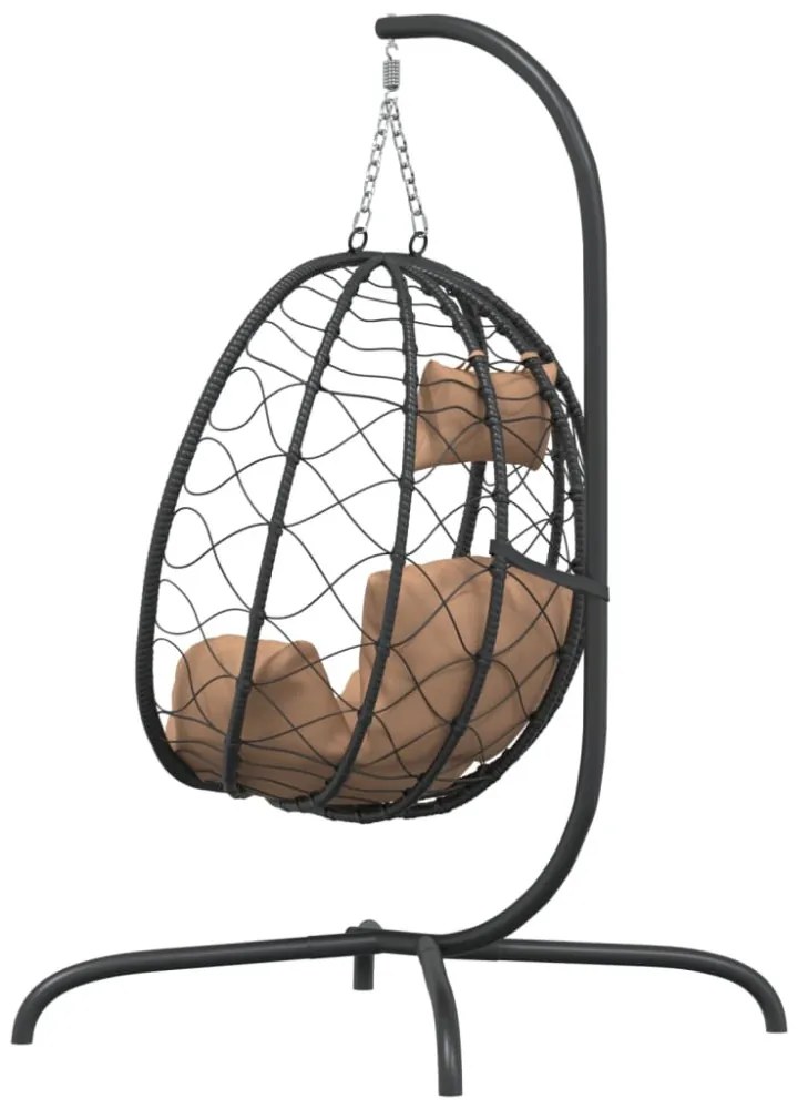 tópszínű polyrattan és acél lógó tojásszék párnával