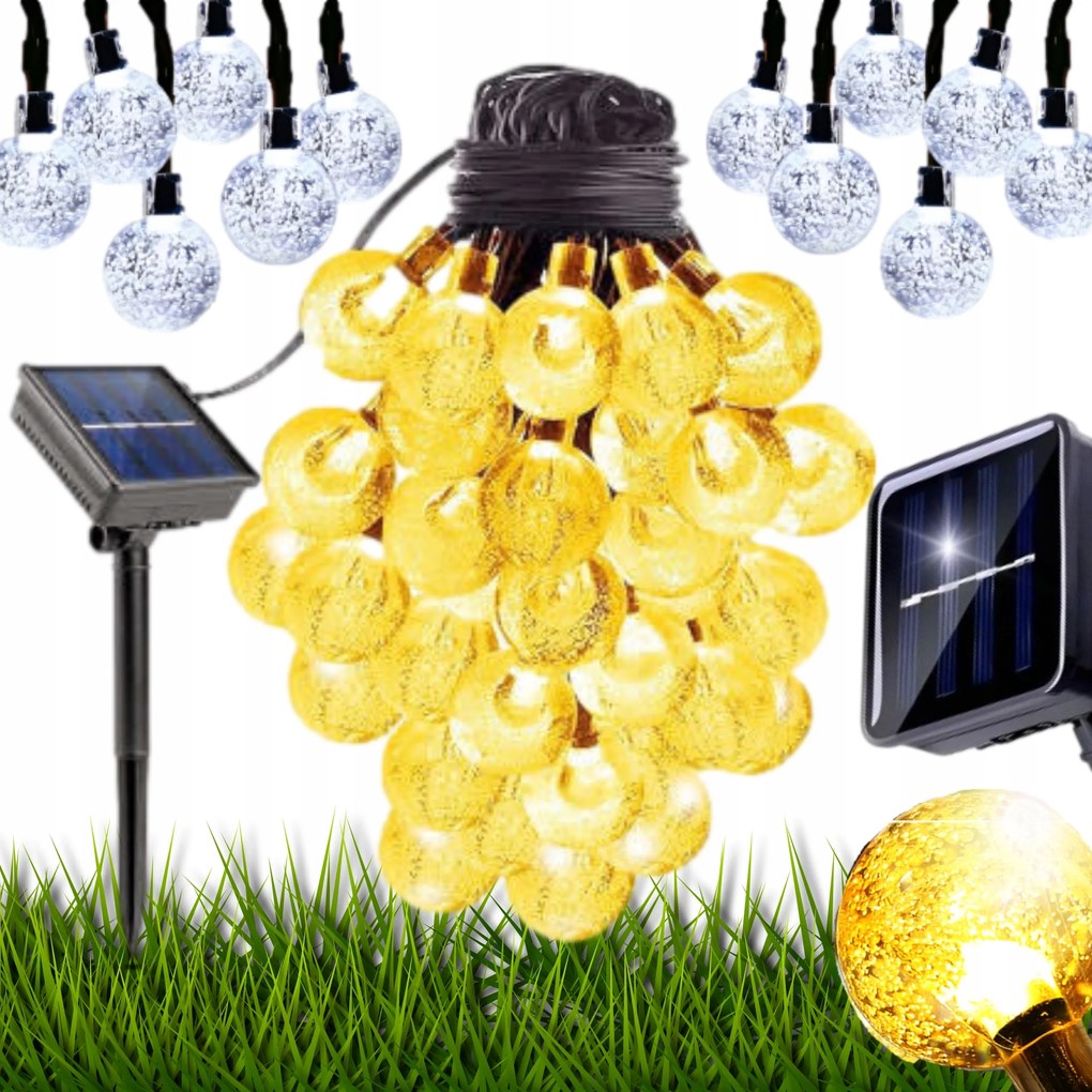 Napelemes Füzér Lámpa 20 Led Lánc Kerti Gömbök Dekoráció Erkély Zsinór 5m