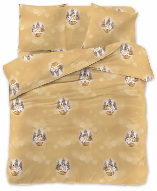 FÁK ÉS DÍSZEK sárga  mikroszálas ágynemű + SOFT fehér mikroplüss lepedő 90x200 cm
