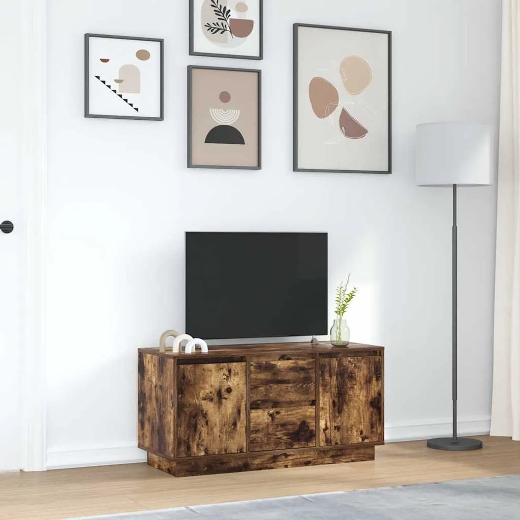 füstös tölgyszínű TV-szekrény LED-világítással 100x41x50 cm