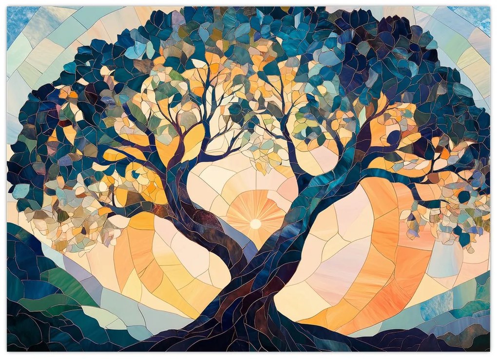 Kép – Mozaik – nap és fa II. (70x50 cm)