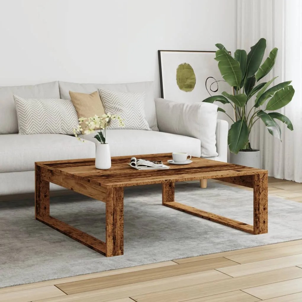 antik fa színű szerelt fa dohányzóasztal 100 x 100 x 35 cm