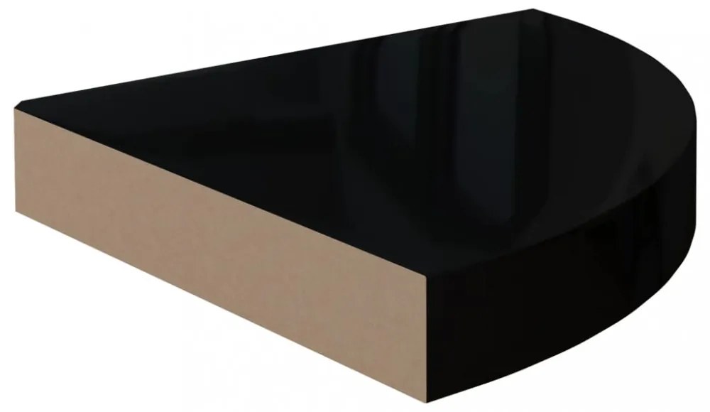 2 db magasfényű fekete MDF lebegő sarokpolc 25 x 25 x 3,8 cm