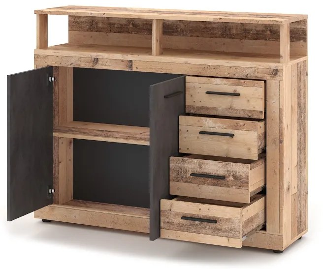 Komód 2 ajtóval és 4 fiókkal Old Style Light / Matera színkombinációban – LUNA MIDI A