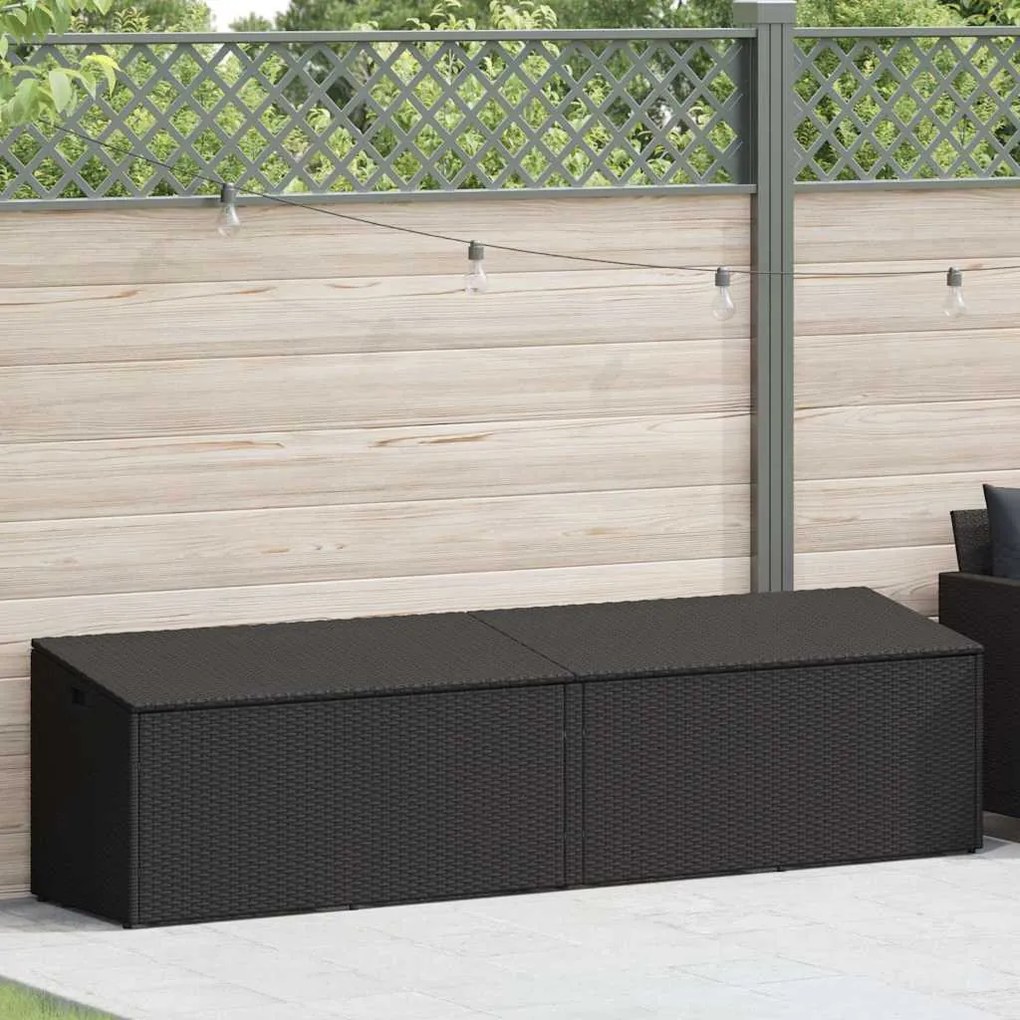 fekete polyrattan kerti tárolóláda 220x50x58 cm