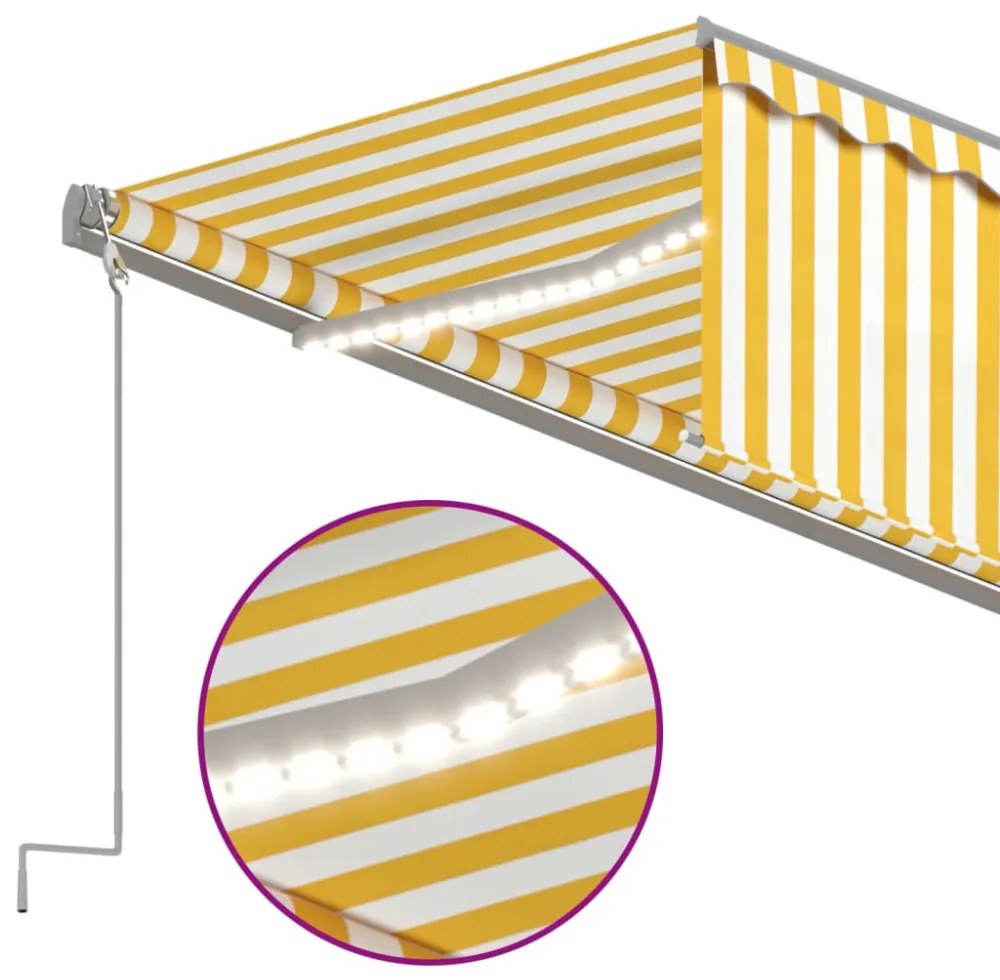 sárga-fehér redőnyös, LED-es, szélérzékelős napellenző 5x3 m