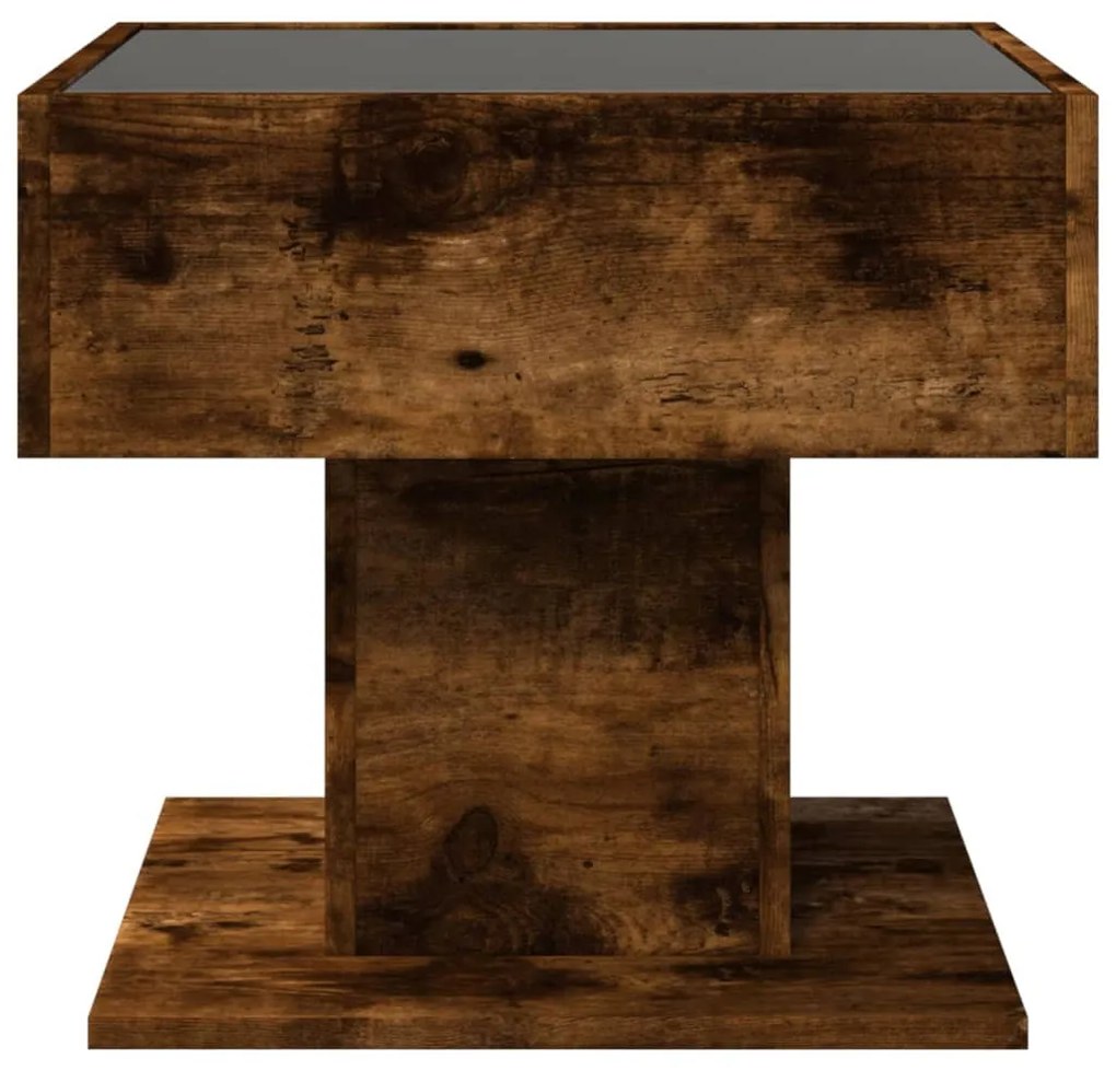 füstös tölgy szerelt fa dohányzóasztal LED-del 50 x 50 x 45 cm