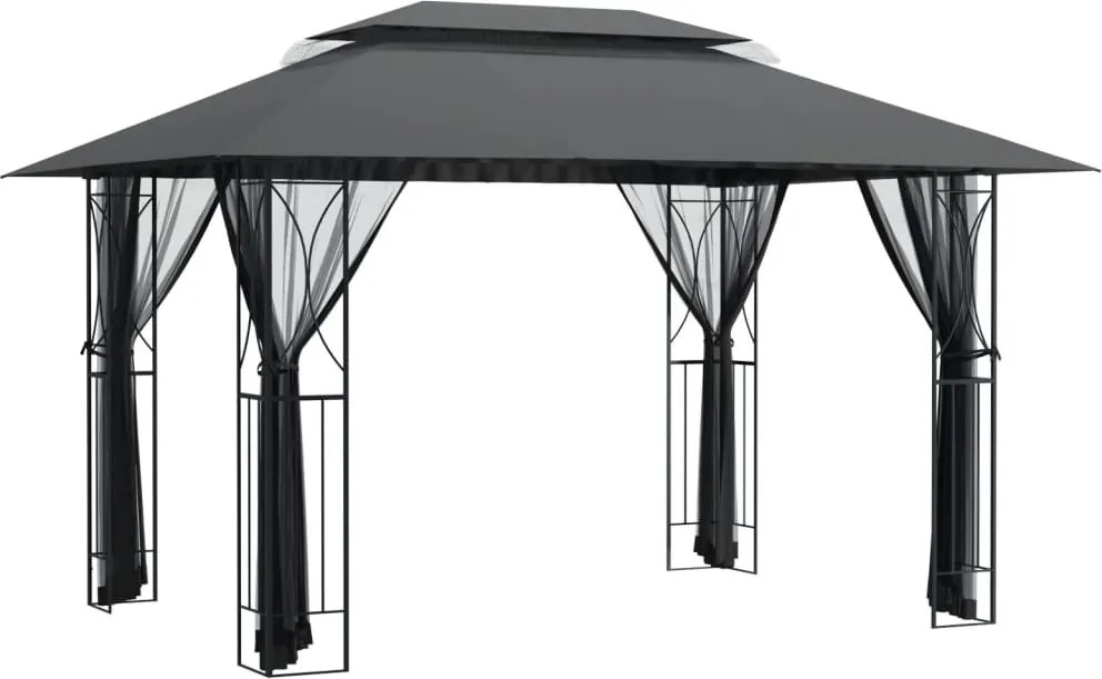 vidaXL antracitszürke acélpavilon oldalfalakkal 400 x 300 x 270 cm