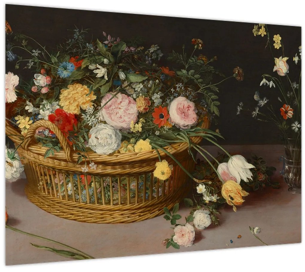 Kép - Jan Brueghel the Elder, Flowers in a Basket and a Vase, reprodukciók (70x50 cm)