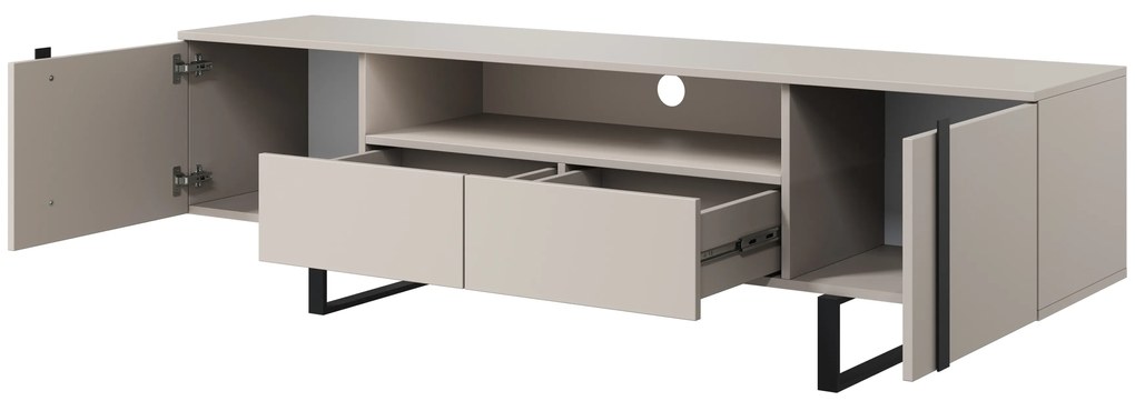 Verica 200 cm-es TV-szekrény nyitott polccal - kasmír / fekete lábak