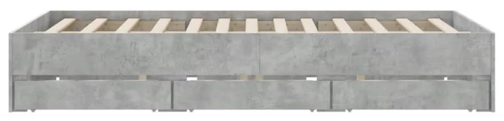 betonszürke szerelt fa ágykeret fiókokkal 150 x 200 cm