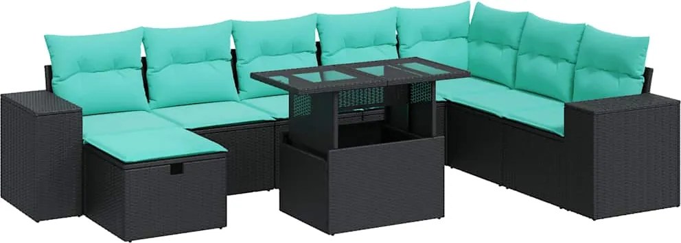 vidaXL 9 részes szürke polyrattan akácfa kerti ülőgarnitúra párnákkal