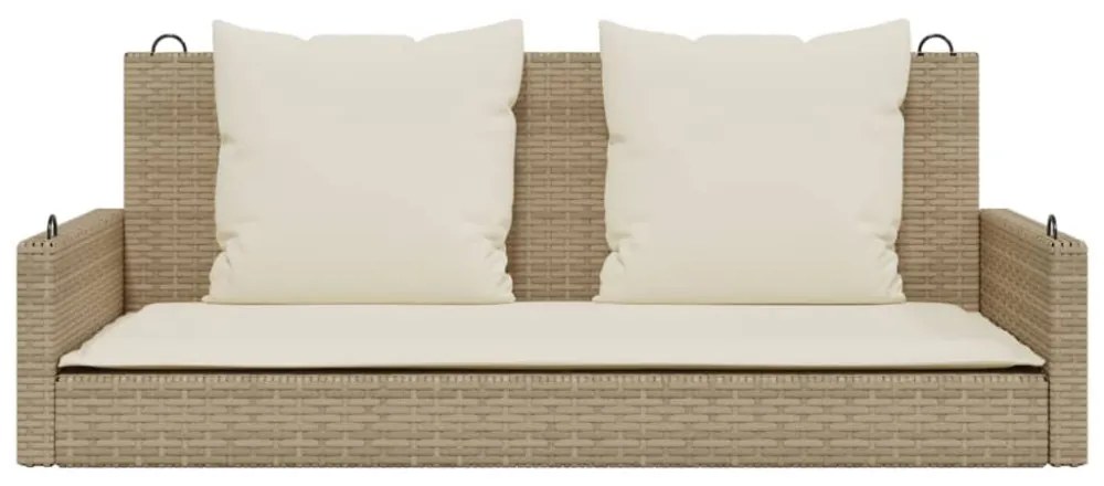 bézs polyrattan hintapad párnával 119 x 56 x 48 cm