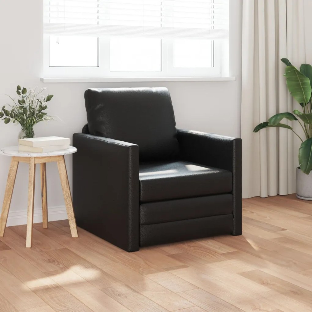 Floor Sofa Bed 2-in-1 Fekete 74x77x81 cm Műbőr