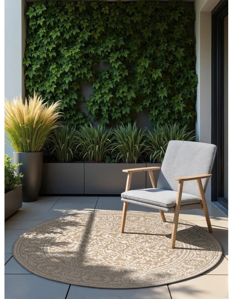 Bézs-elefántcsont színű kerek kültéri-beltéri szőnyeg ø 160 cm Duet Kona – NORTHRUGS