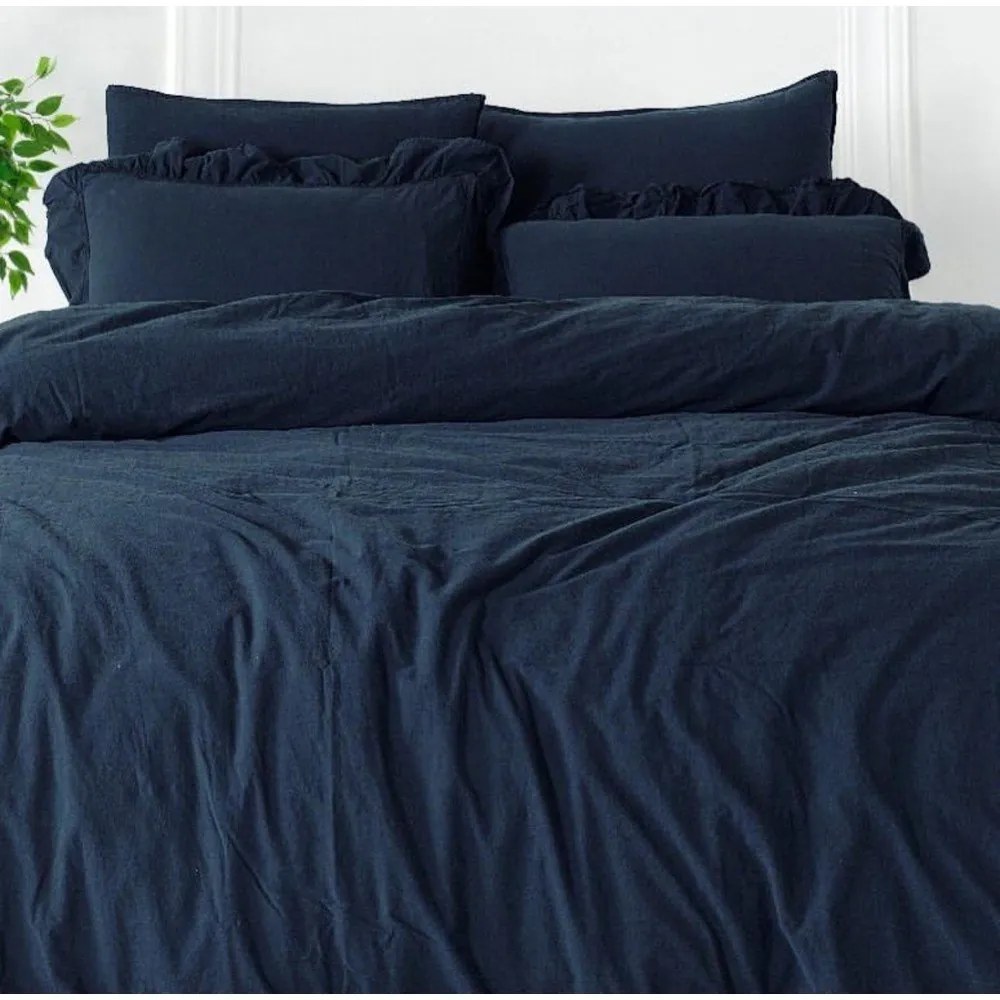 Sötétkék kétszemélyes-hosszabbított renforcé pamut ágyneműhuzat 240x220 cm Ruffle Striped – Mila Home Luxury
