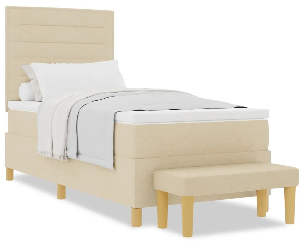 Box Spring Ágy Mattal és Pad Krém 90x190 cm Szövet