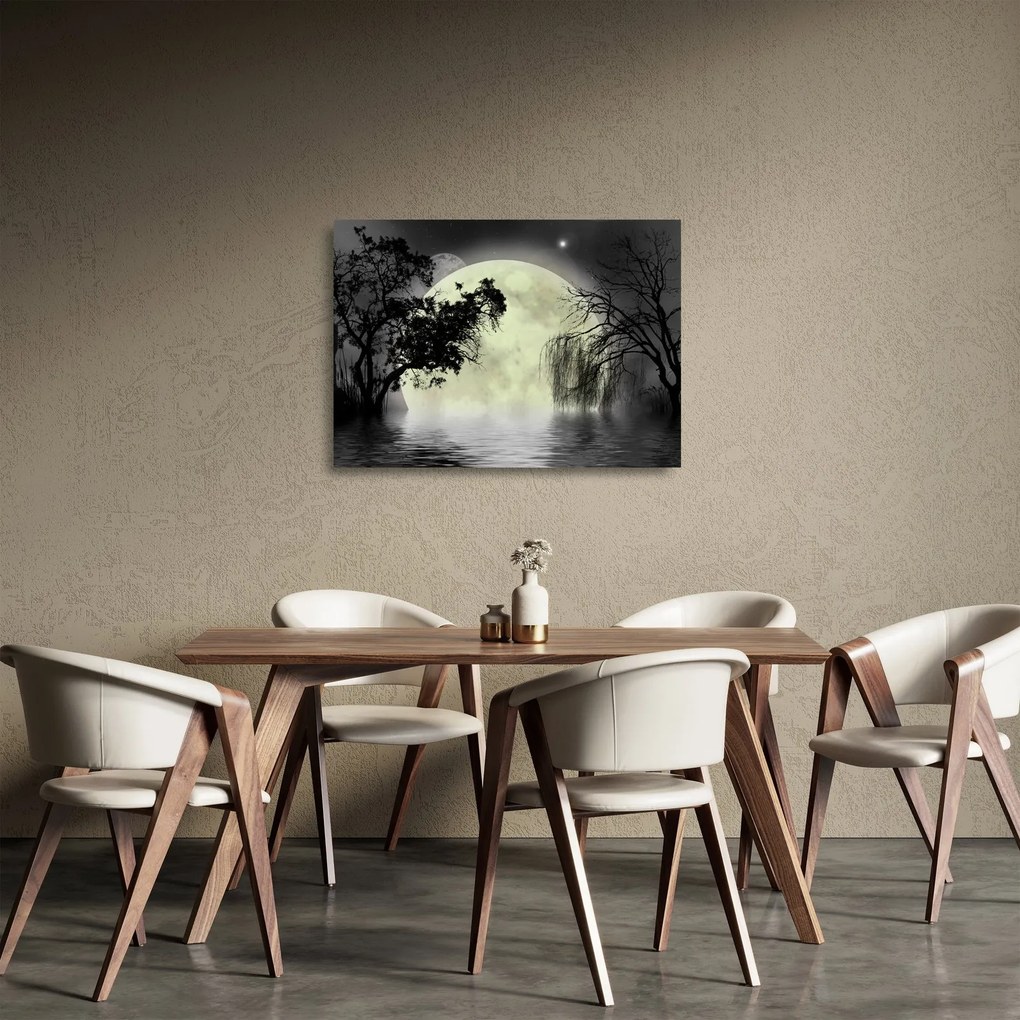 Kép - Telihold a felszín felett, fekete-fehér változat (üvegen) (70x50 cm)