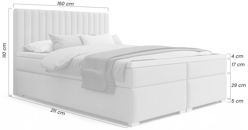 Solani kontinentális ágy 160x200 tárolóval - bézs Castel 15 bársony