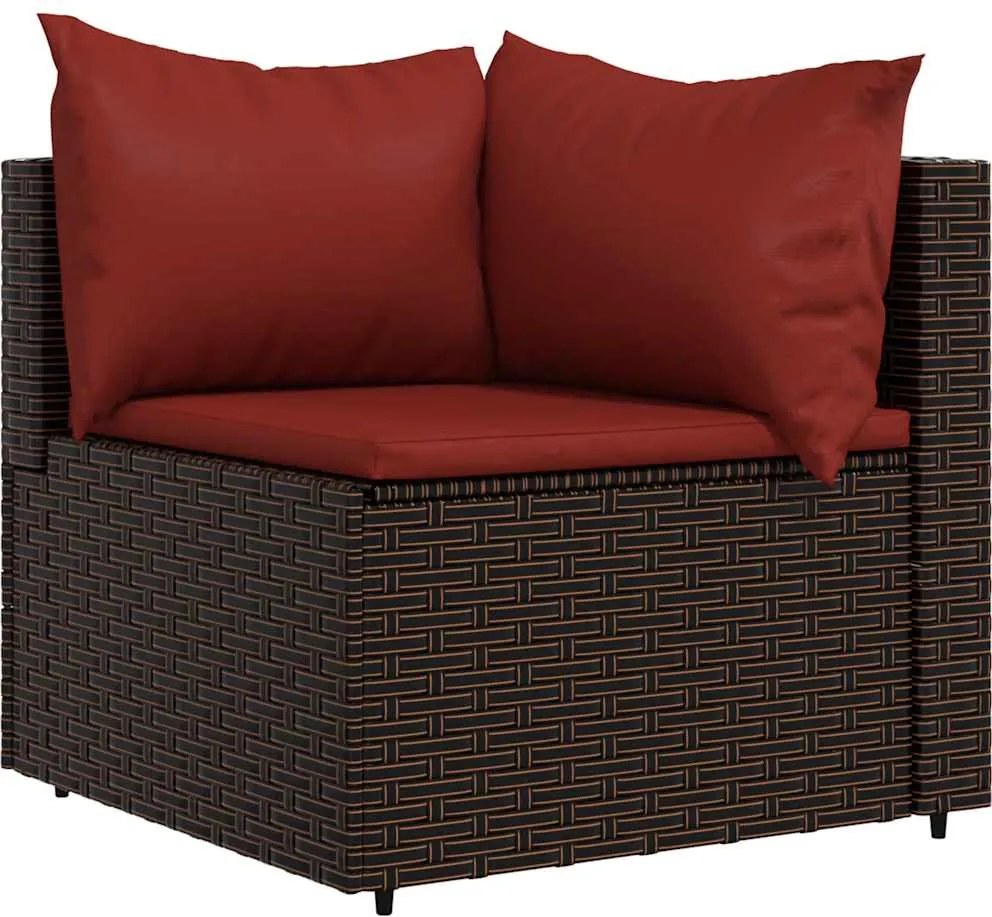 vidaXL barna polyrattan kerti sarokkanapé párnákkal